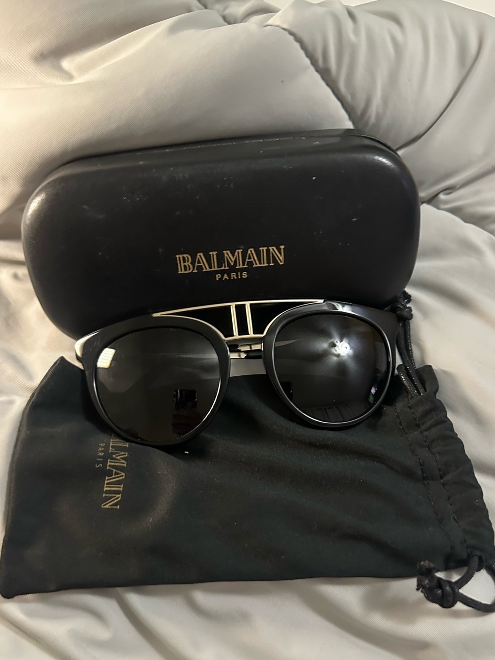 Balmain Black Round Sunglasses with Gold Accent